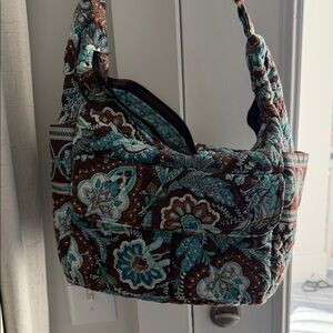 Vera Bradley Teal and Brown Floral Shoulder Bag